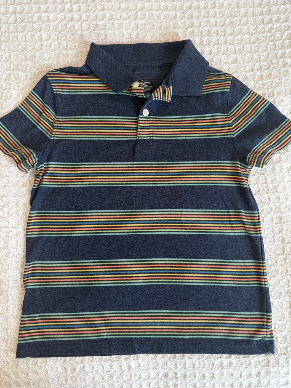 Cat & Jack Navy Polo with Red, Yellow, Green and Blue Stripes